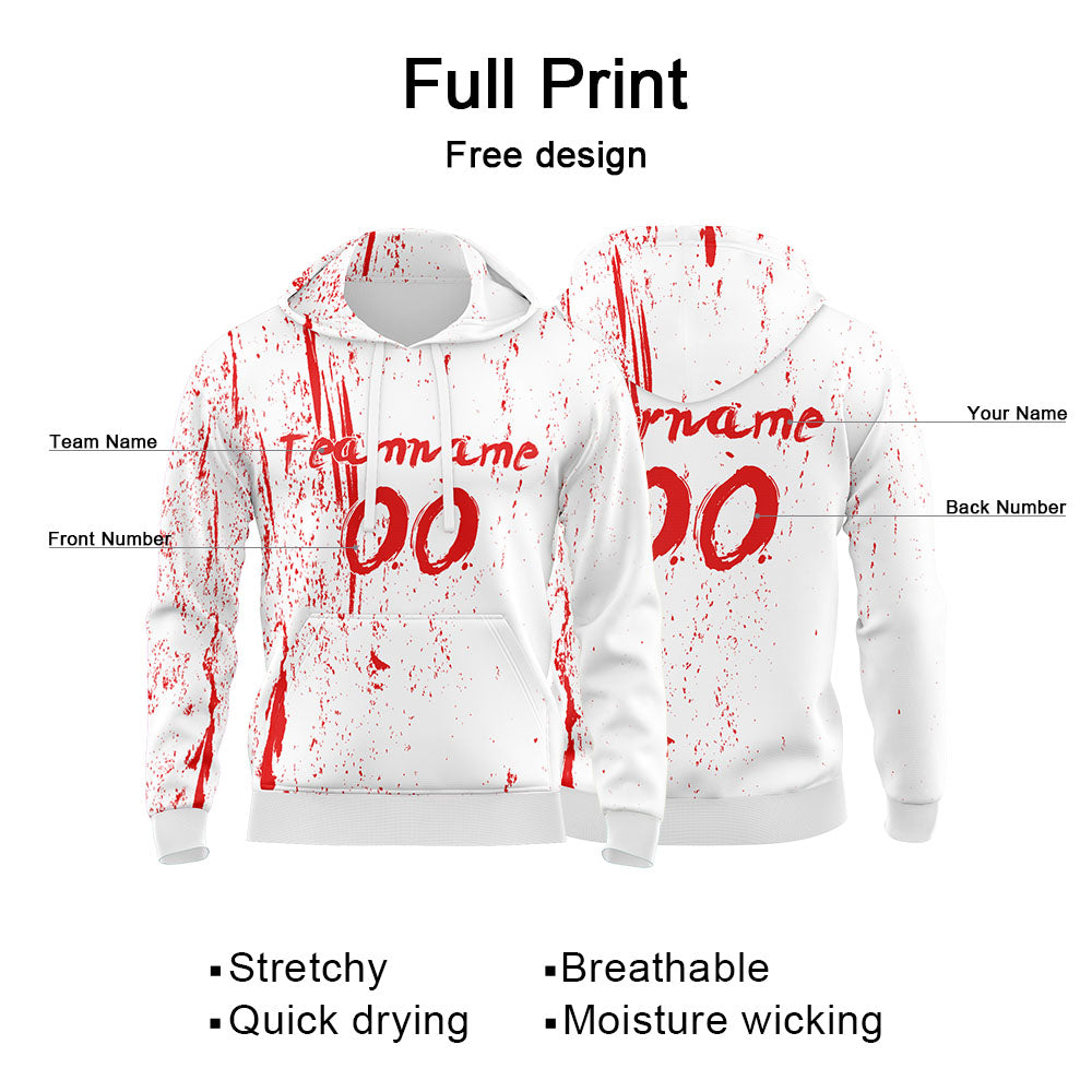 Custom White-Red 3D Pattern Design Bomber Full-Snap Varsity  Hoodie enthsush