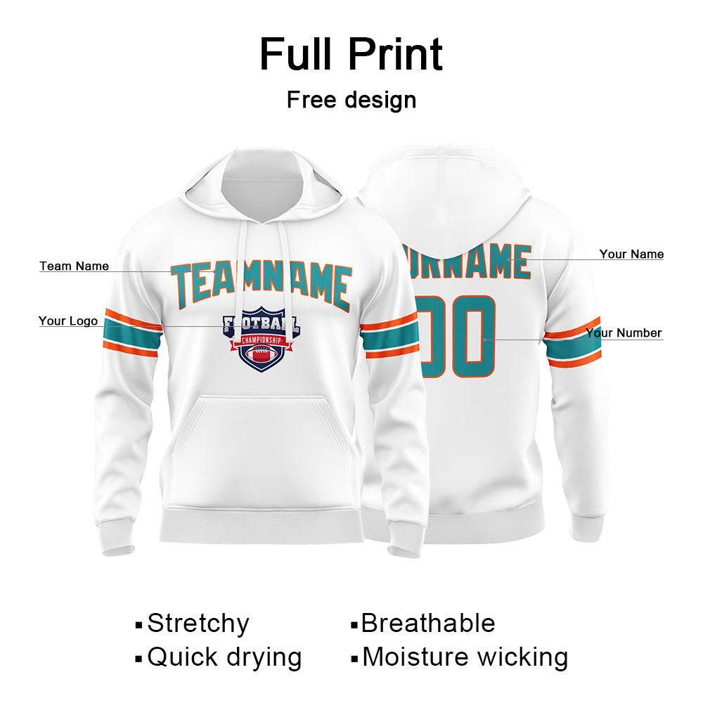 Custom Sweatshirt Hoodie For Men Women Girl Boy Print Your Logo Name Number White&Aqua&Orange enthsush