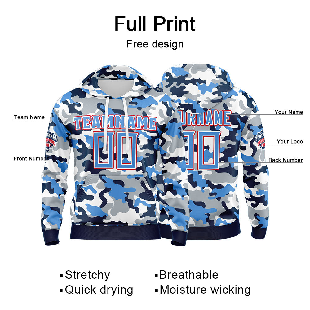 Custom Sweatshirt Hoodie For Man Woman Girl Boy Print Your Logo Name Number Light Blue&Navy enthsush