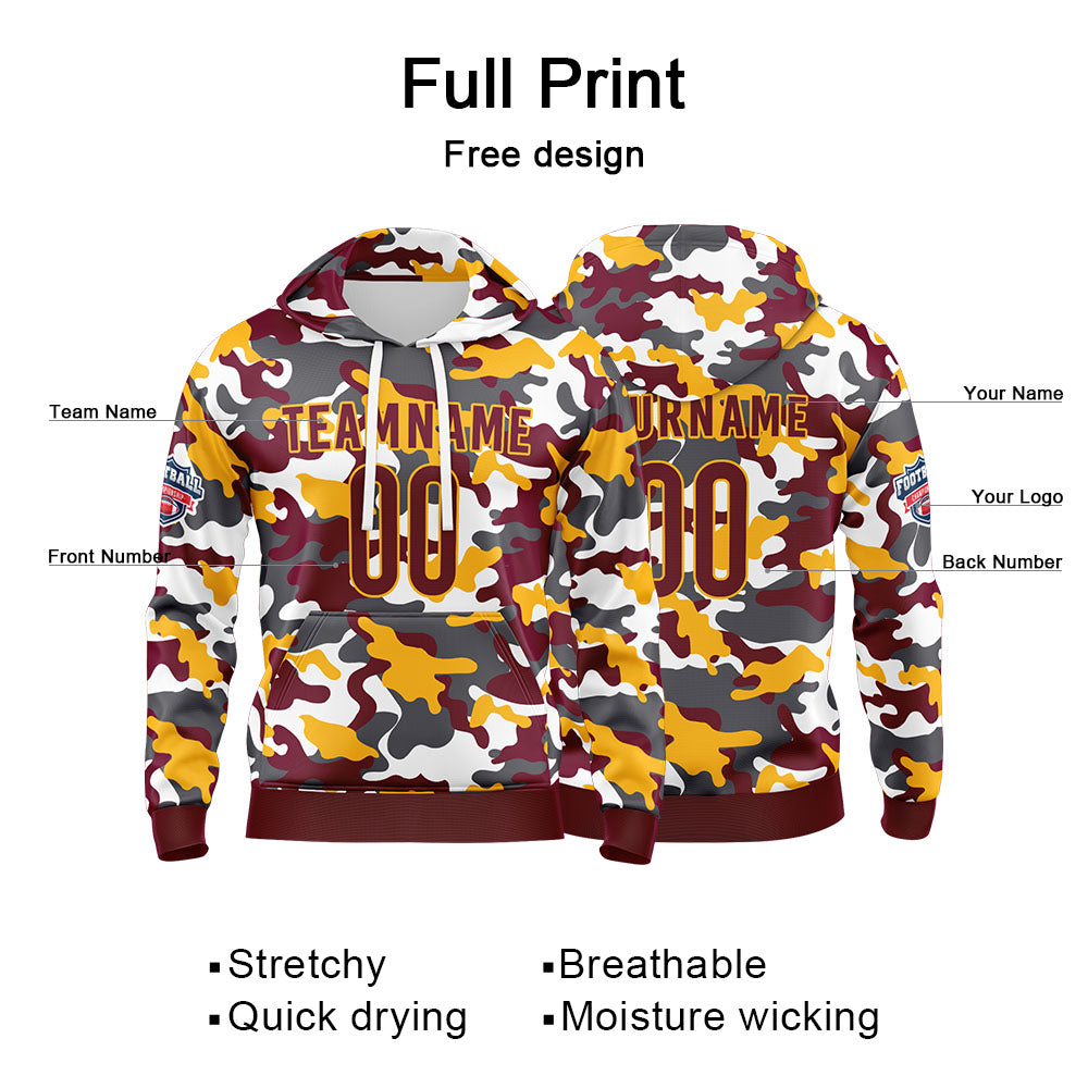 Custom Sweatshirt Hoodie For Men Women Girl Boy Print Your Logo Name Number Yellow&Burgundy enthsush