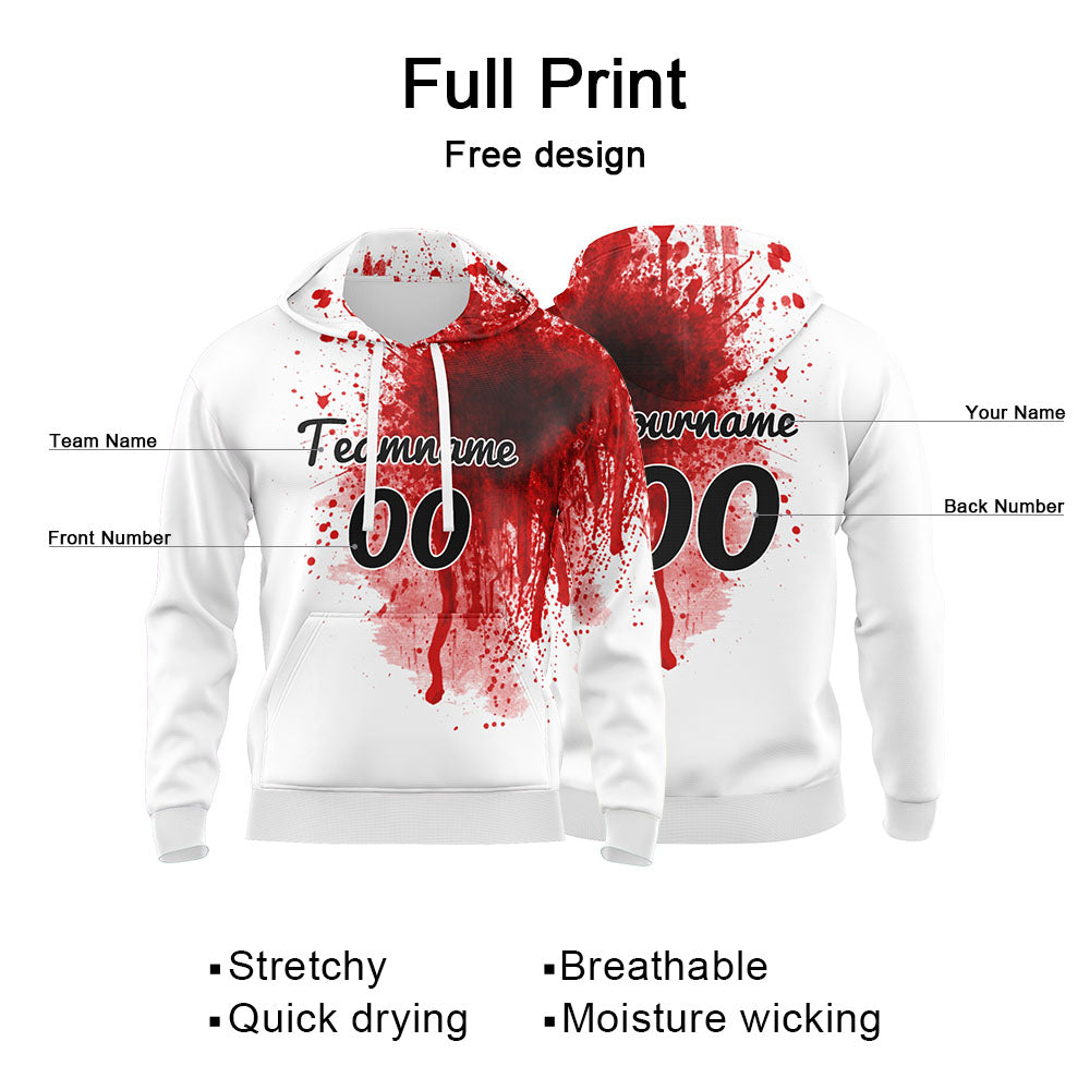 Custom White&Red&Black 3D Pattern Design Bomber Full-Snap Varsity  Hoodie enthsush