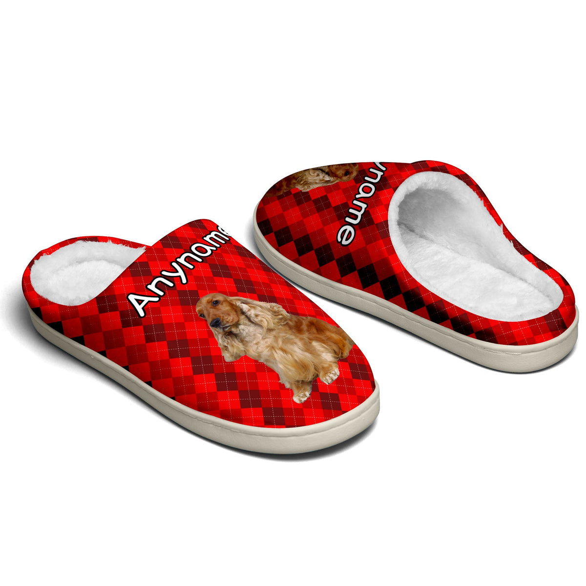 Custom Your Own Personalized Cotton Slippers for Dog Cat Lover Add Any Text Photoes Red Diamond enthsush