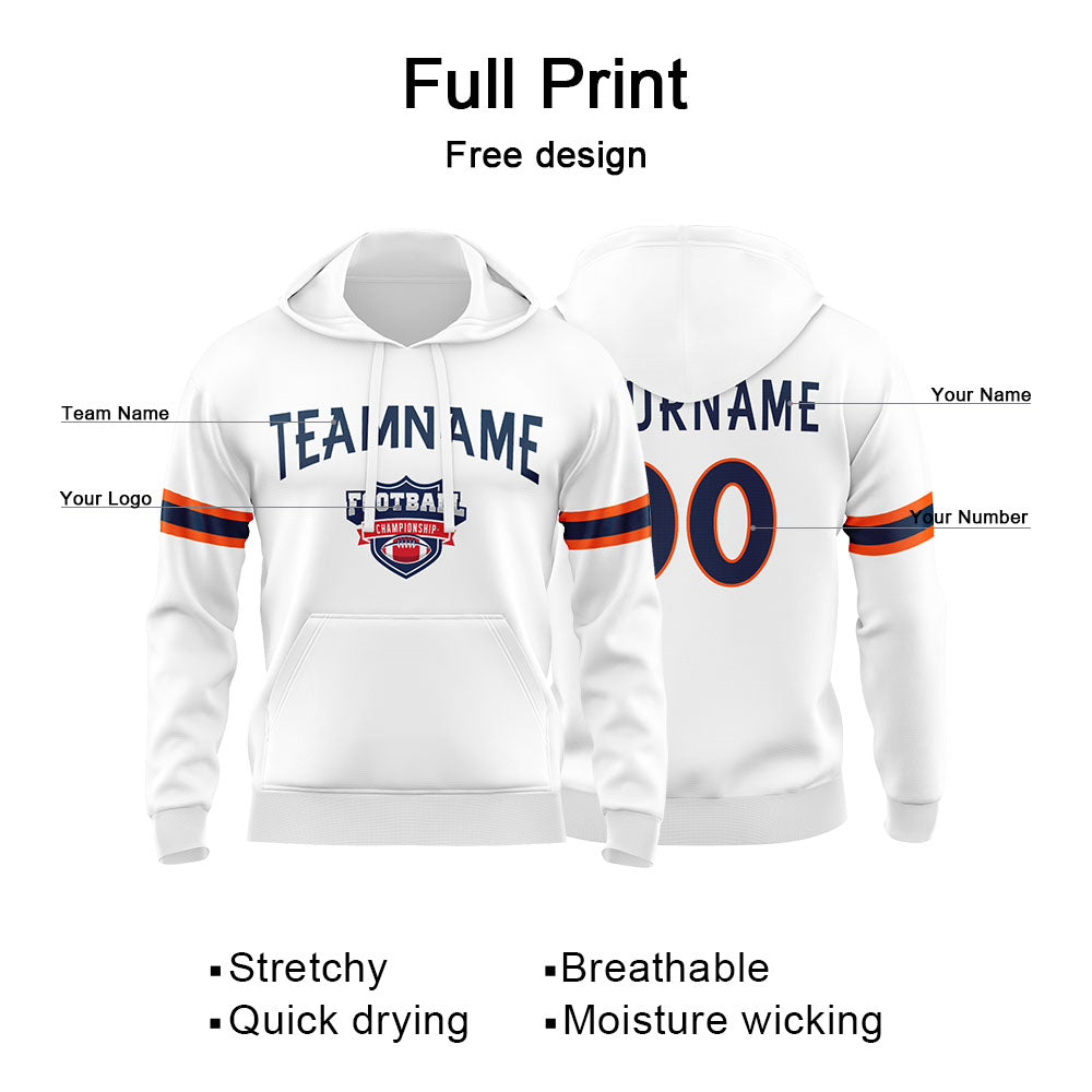 Custom Sweatshirt Hoodie For Men Women Girl Boy Print Your Logo Name Number White&Orange&Navy enthsush