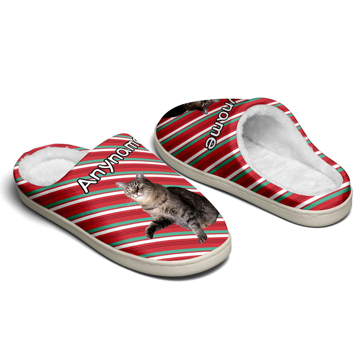 Custom Your Own Personalized Cotton Slippers for Dog Cat Lover Add Any Text Photoes Red&Green&White Christmas enthsush