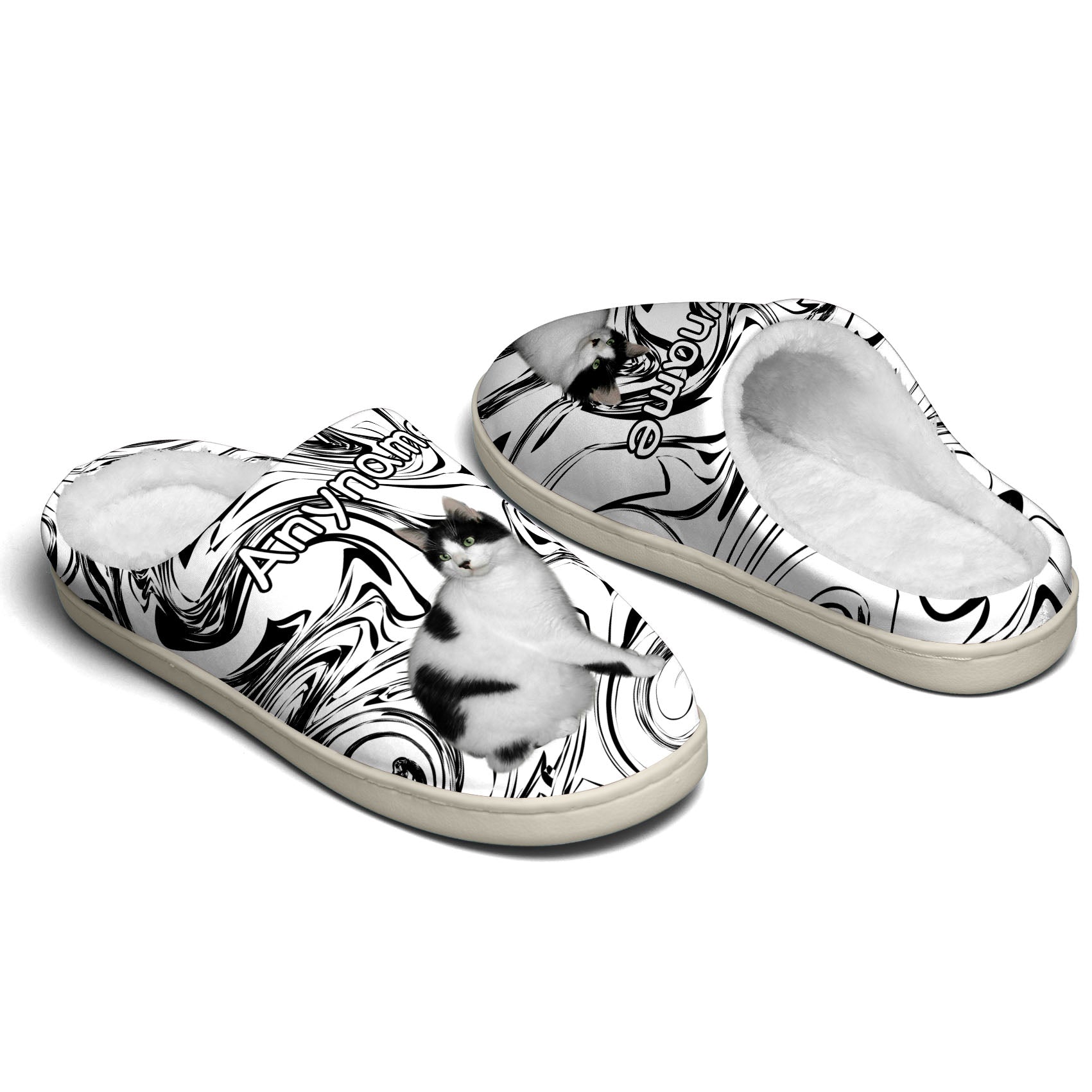 Custom Your Own Personalized Cotton Slippers for Dog Cat Lover Add Any Text Photoes White&Black Fluid enthsush
