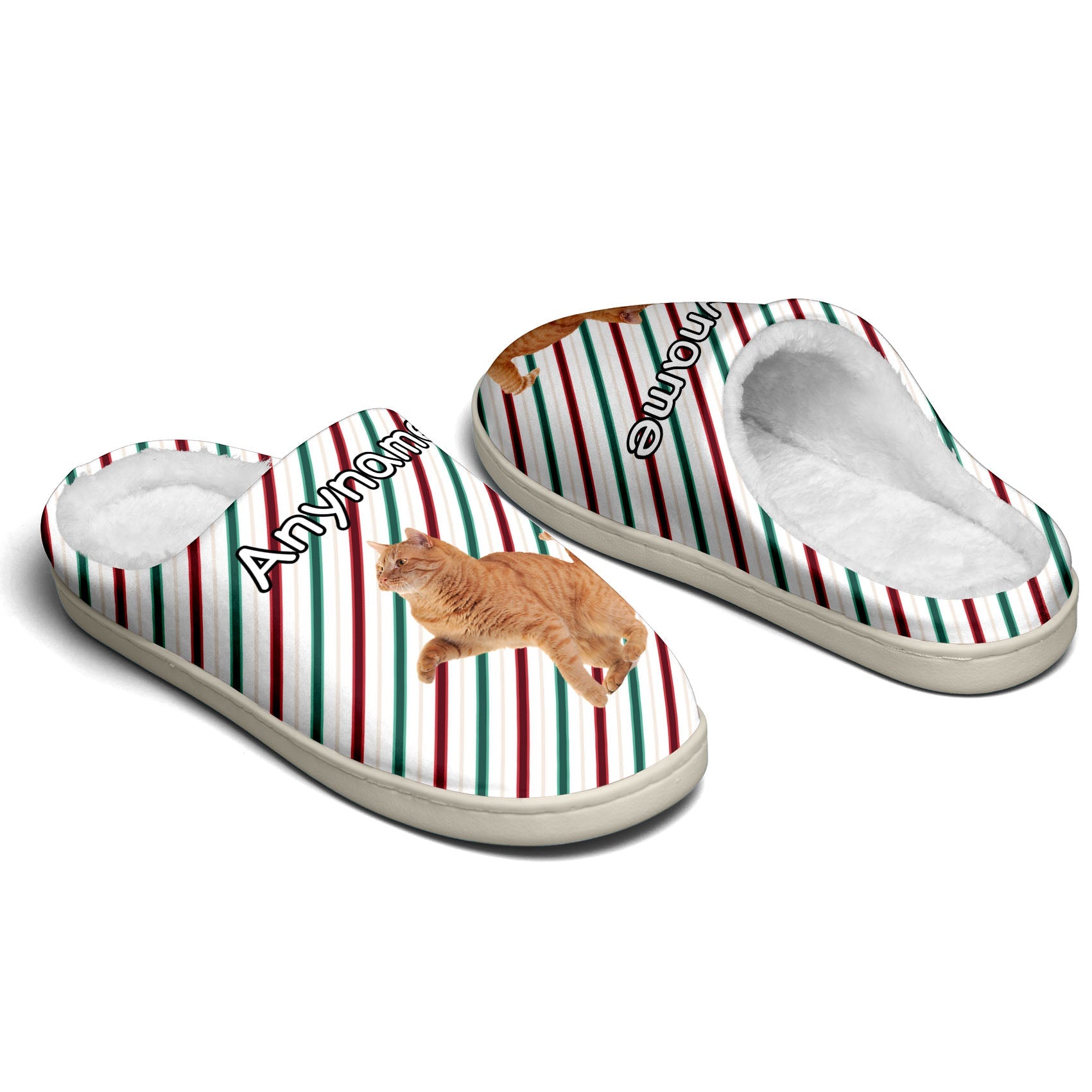 Custom Your Own Personalized Cotton Slippers for Dog Cat Lover Add Any Text Photoes Red&Green&White Christmas enthsush