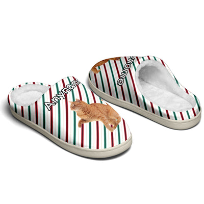 Custom Your Own Personalized Cotton Slippers for Dog Cat Lover Add Any Text Photoes Red&Green&White Christmas enthsush