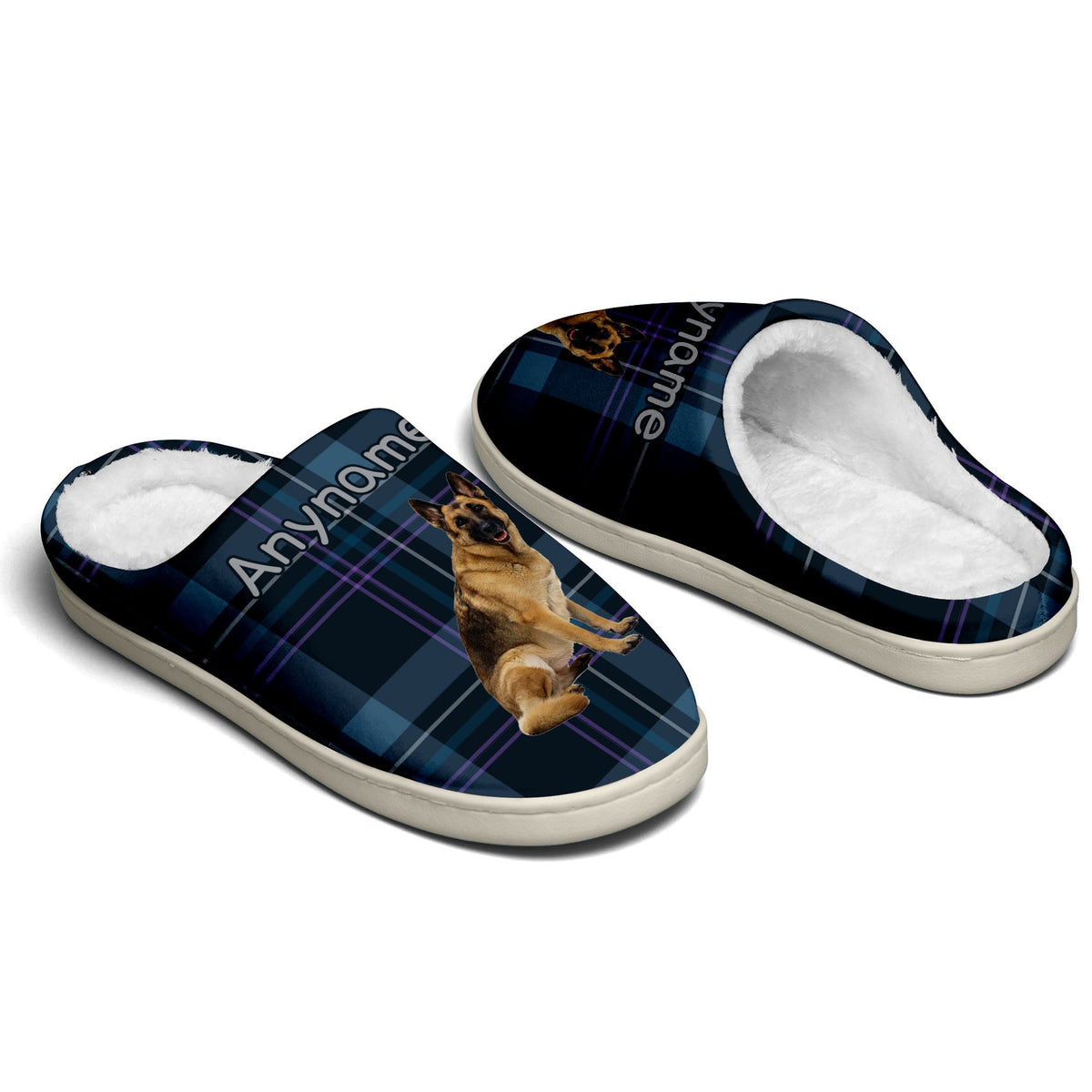 Custom Your Own Personalized Cotton Slippers for Dog Cat Lover Add Any Text Photoes Navy Tartan enthsush