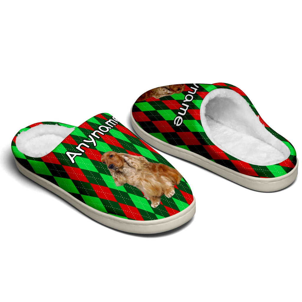 Custom Your Own Personalized Cotton Slippers for Dog Cat Lover Add Any Text Photoes Red&Green Diamond enthsush