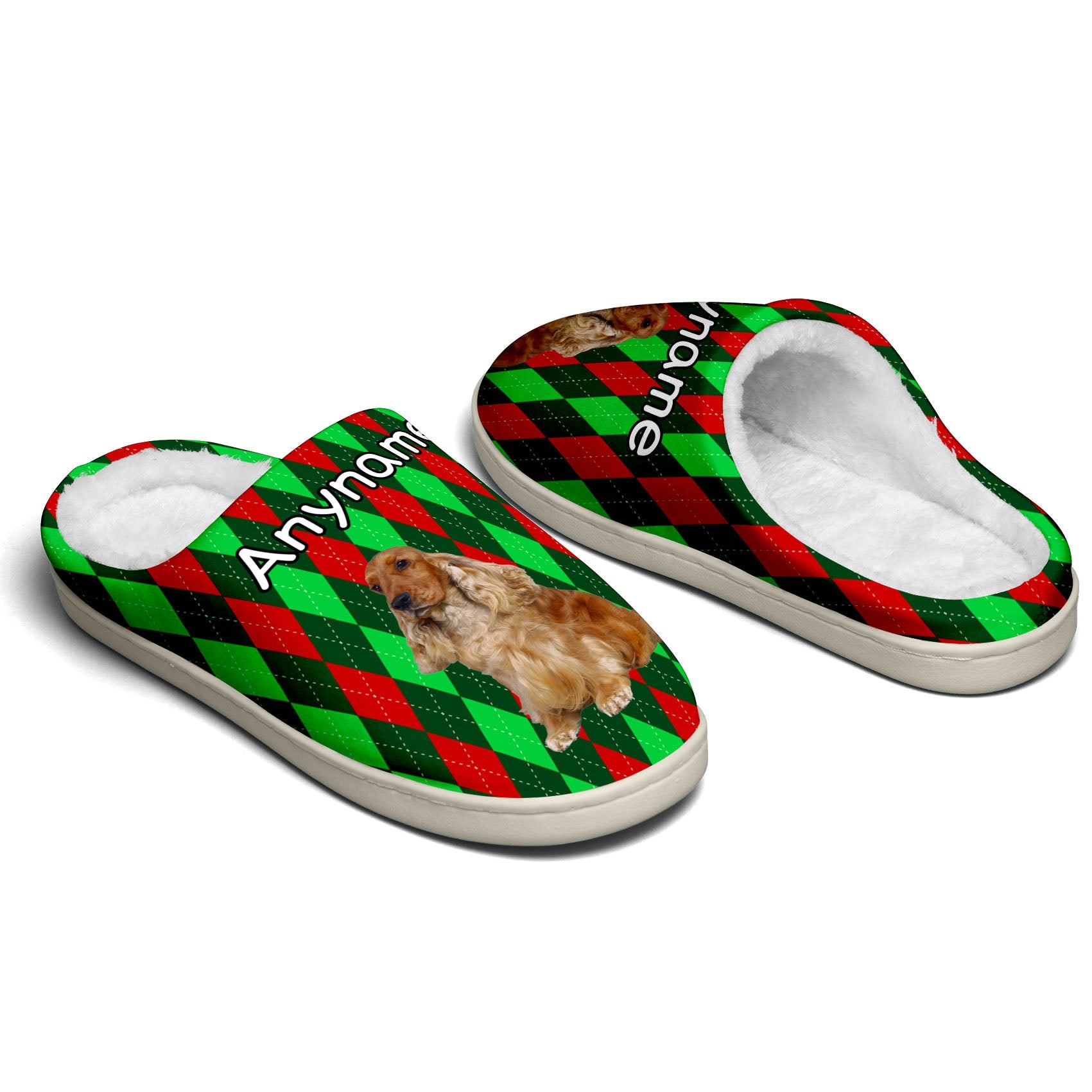 Custom Your Own Personalized Cotton Slippers for Dog Cat Lover Add Any Text Photoes Red&Green Diamond enthsush