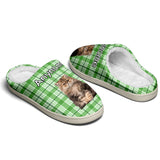 Custom Your Own Personalized Cotton Slippers for Dog Cat Lover Add Any Text Photoes Green Lattice