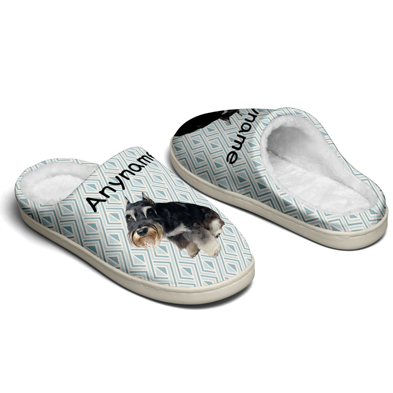 Custom Your Own Personalized Cotton Slippers for Dog Cat Lover Add Any Text Photoes Grayish blue triangle