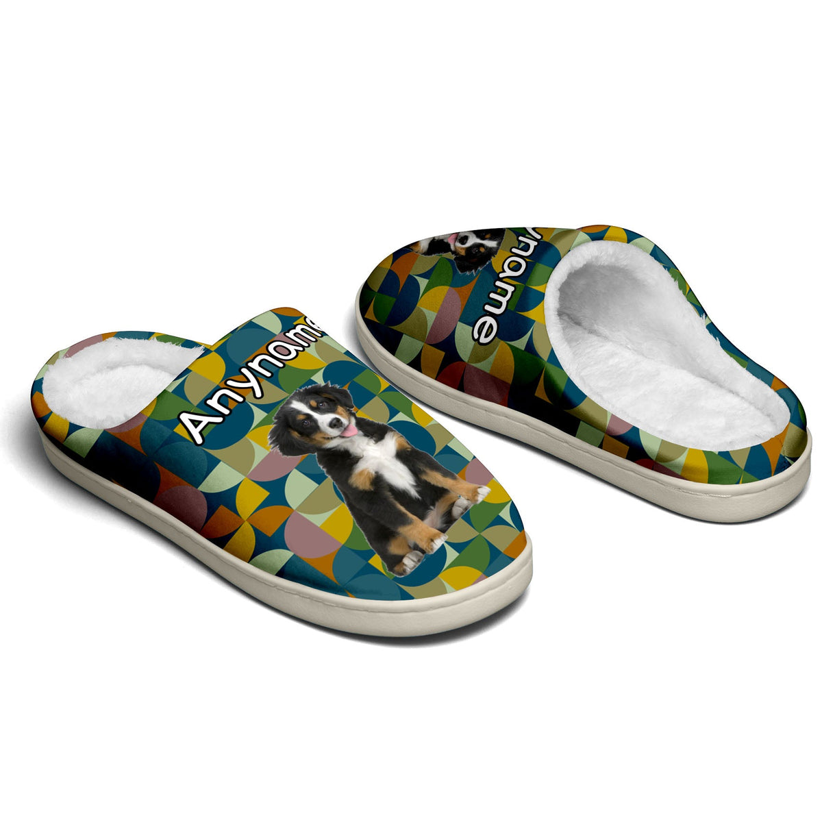 Custom Your Own Personalized Cotton Slippers for Dog Cat Lover Add Any Text Photoes Midnight Green&Yellow enthsush