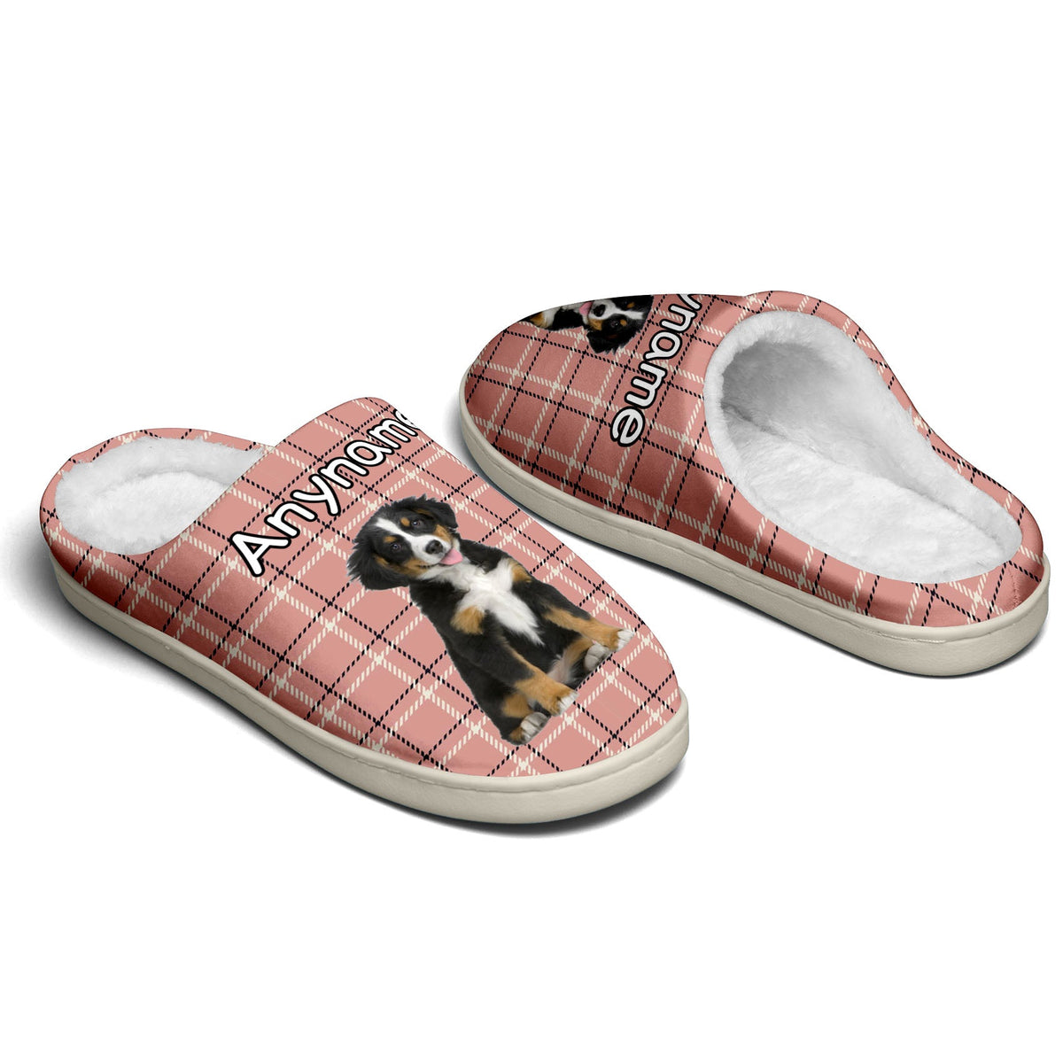 Custom Your Own Personalized Cotton Slippers for Dog Cat Lover Add Any Text Photoes Pink  Lattice enthsush