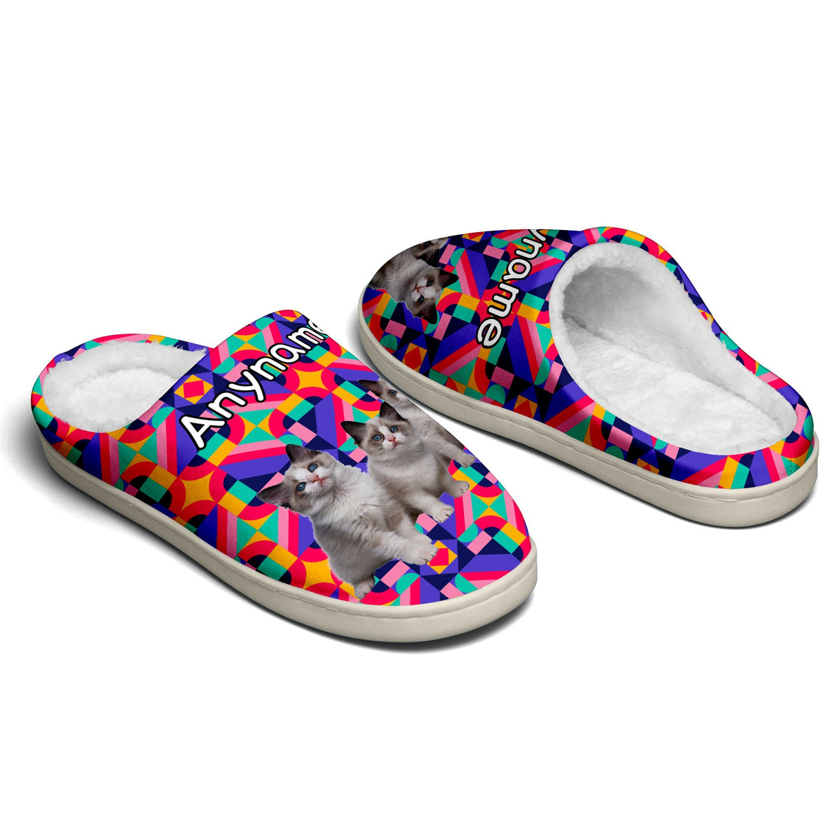 Custom Your Own Personalized Cotton Slippers for Dog Cat Lover Add Any Text Photoes Purple&Pink enthsush