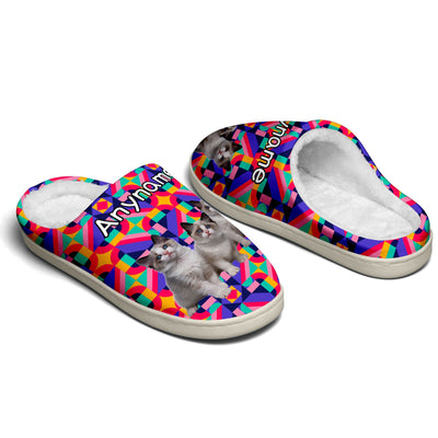 Custom Your Own Personalized Cotton Slippers for Dog Cat Lover Add Any Text Photoes Purple&Pink enthsush