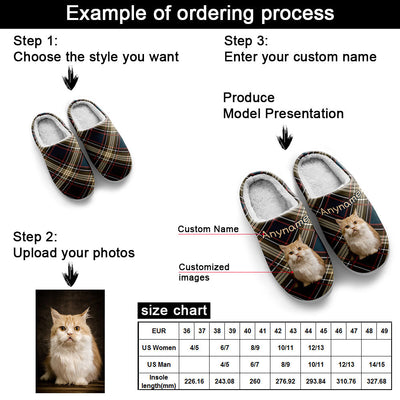 Custom Your Own Personalized Cotton Slippers for Dog Cat Lover Add Any Text Photoes Red&Navy Lattice enthsush