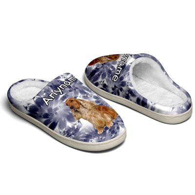 Custom Your Own Personalized Cotton Slippers for Dog Cat Lover Add Any Text Photoes White&Navy Bandhnu enthsush