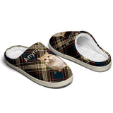 Custom Your Own Personalized Cotton Slippers for Dog Cat Lover Add Any Text Photoes Burgundy Tartan