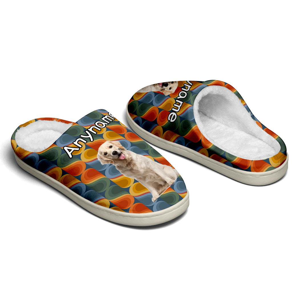 Custom Your Own Personalized Cotton Slippers for Dog Cat Lover Add Any Text Photoes Orange&Grayish blue enthsush