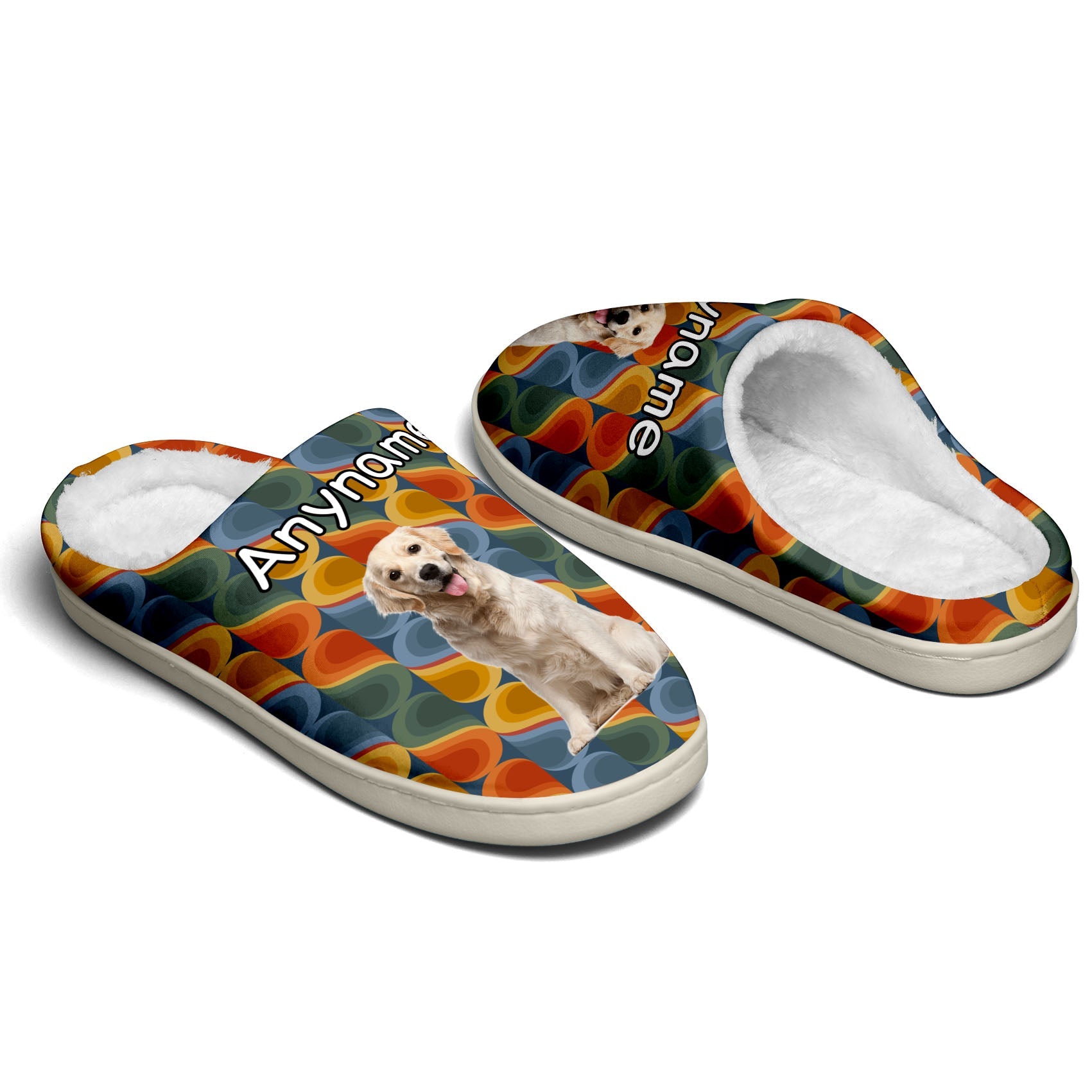 Custom Your Own Personalized Cotton Slippers for Dog Cat Lover Add Any Text Photoes Orange&Grayish blue enthsush