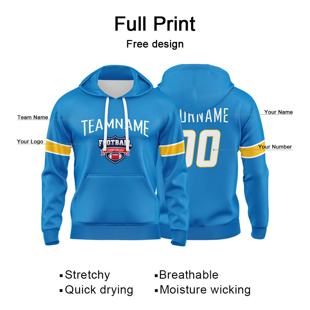 Custom Sweatshirt Hoodie For Men Women Girl Boy Print Your Logo Name Number Powder Blue&Yellow&White enthsush