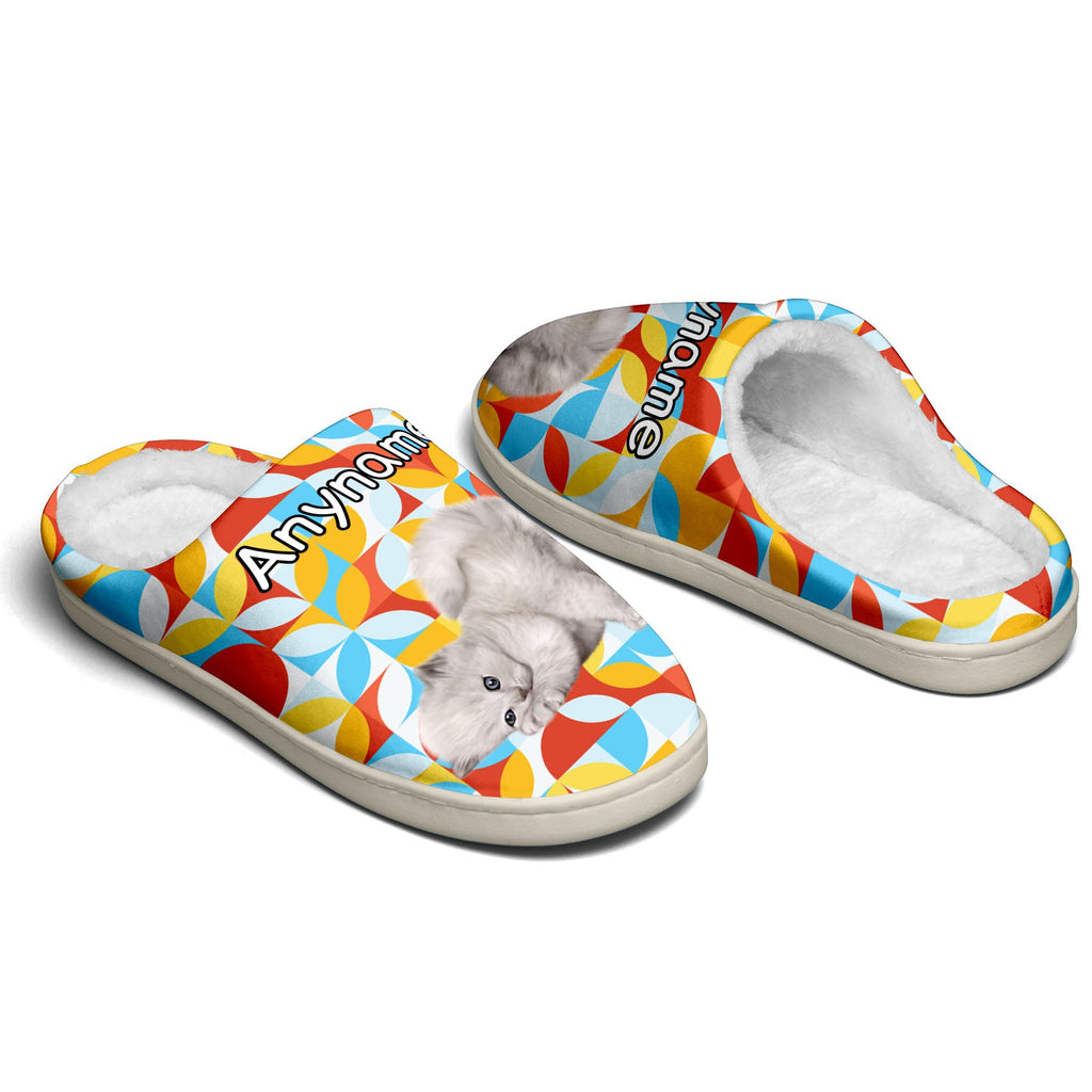 Custom Your Own Personalized Cotton Slippers for Dog Cat Lover Add Any Text Photoes Light Blue&Orange enthsush