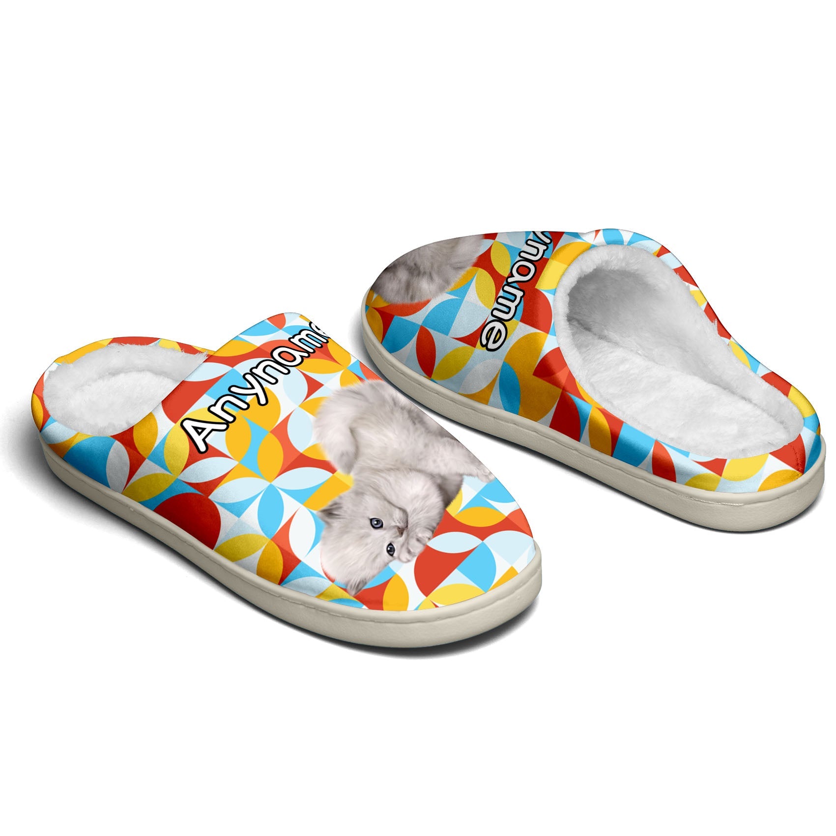 Custom Your Own Personalized Cotton Slippers for Dog Cat Lover Add Any Text Photoes Light Blue&Orange enthsush