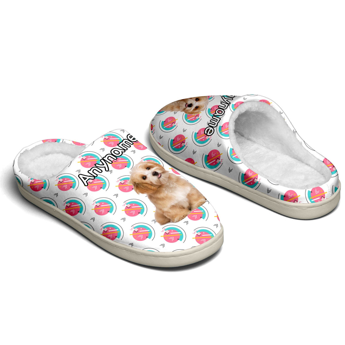 Custom Your Own Personalized Cotton Slippers for Dog Cat Lover Add Any Text Photoes White&Pink&Teal enthsush