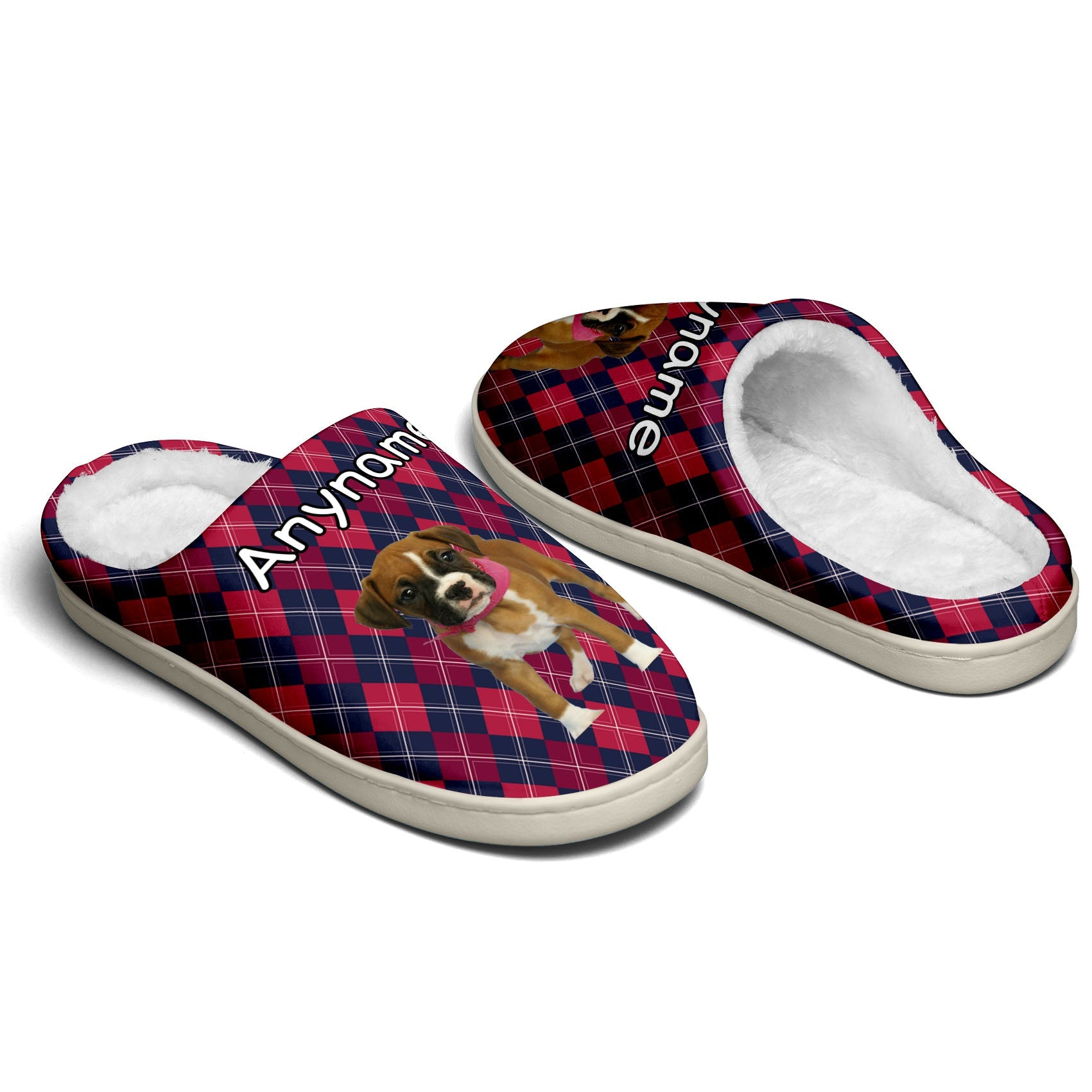 Custom Your Own Personalized Cotton Slippers for Dog Cat Lover Add Any Text Photoes Pink&Navy Diamond enthsush