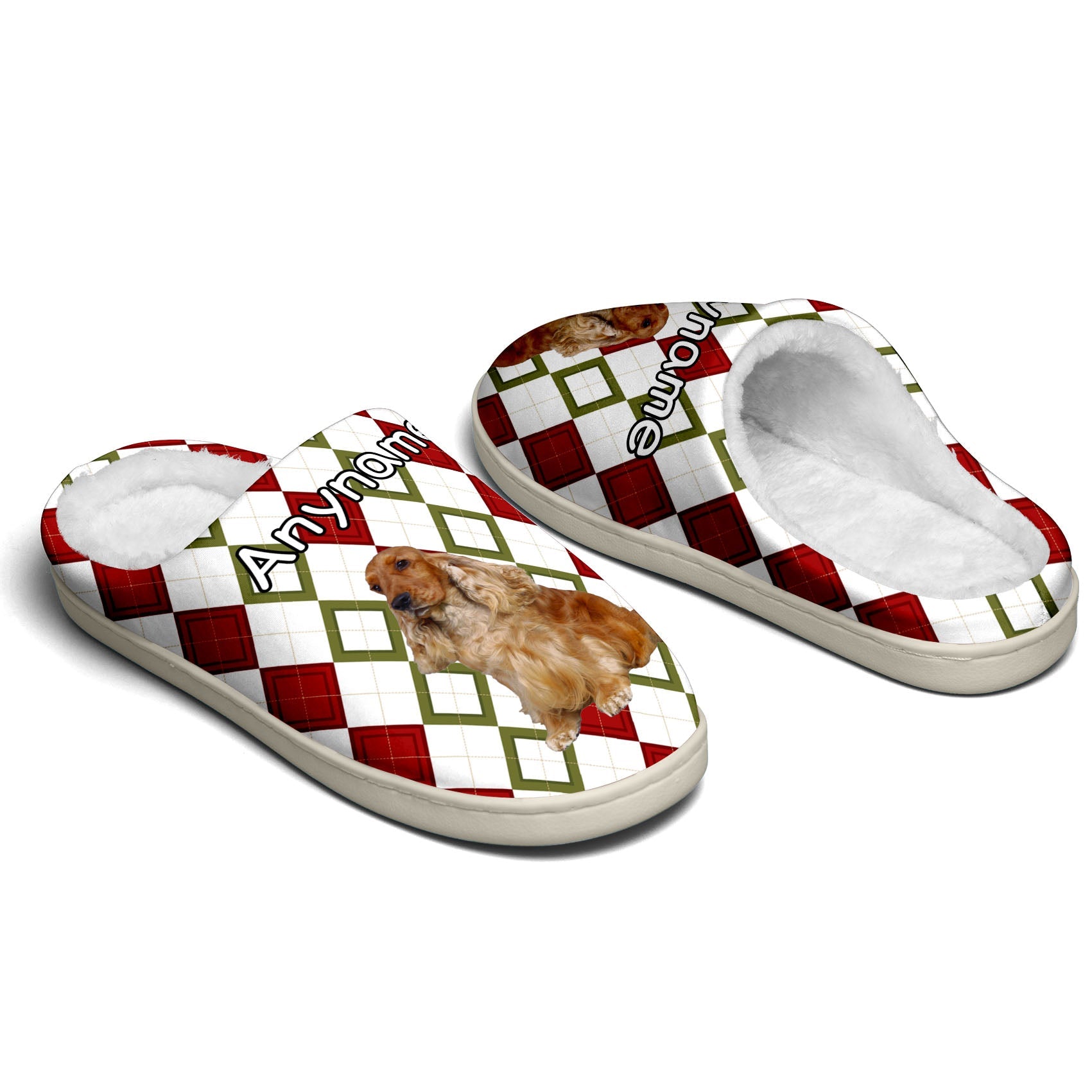 Custom Your Own Personalized Cotton Slippers for Dog Cat Lover Add Any Text Photoes Red&Green&White Christmas enthsush