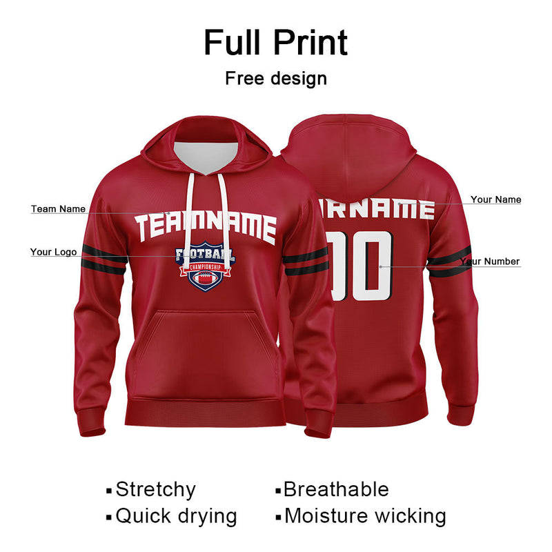 Custom Sweatshirt Hoodie For Men Women Girl Boy Print Your Logo Name Number Red&White-Black