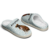 Custom Your Own Personalized Cotton Slippers for Dog Cat Lover Add Any Text Photoes Grayish blue