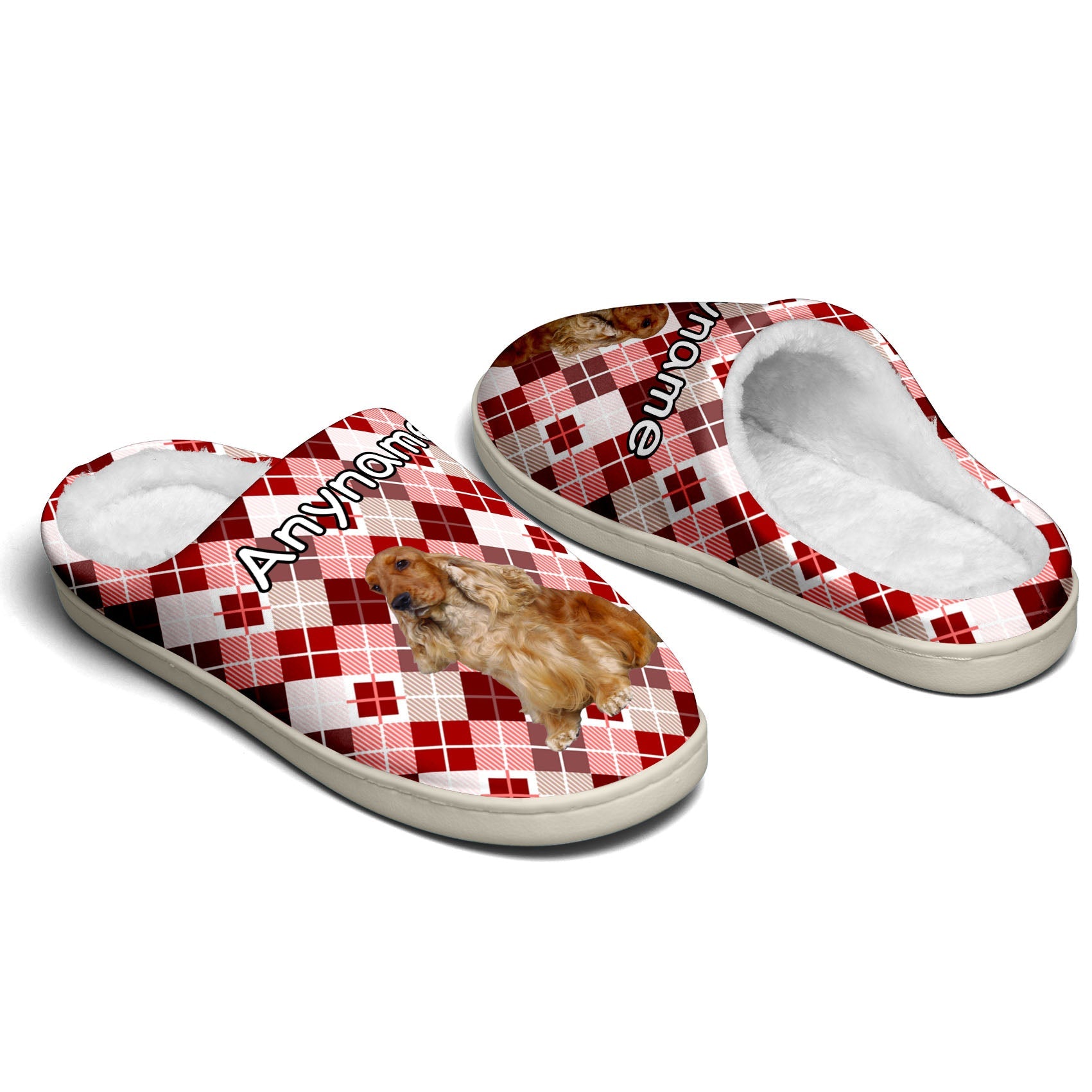 Custom Your Own Personalized Cotton Slippers for Dog Cat Lover Add Any Text Photoes Red&White Diamond enthsush