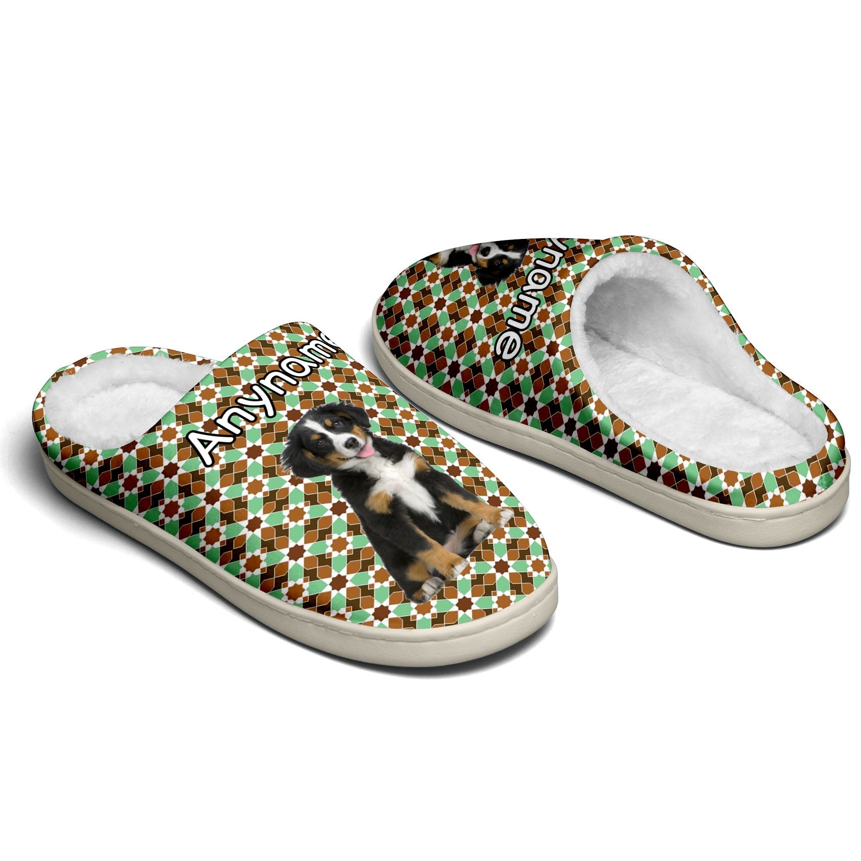 Custom Your Own Personalized Cotton Slippers for Dog Cat Lover Add Any Text Photoes White&Light Green&Brown enthsush