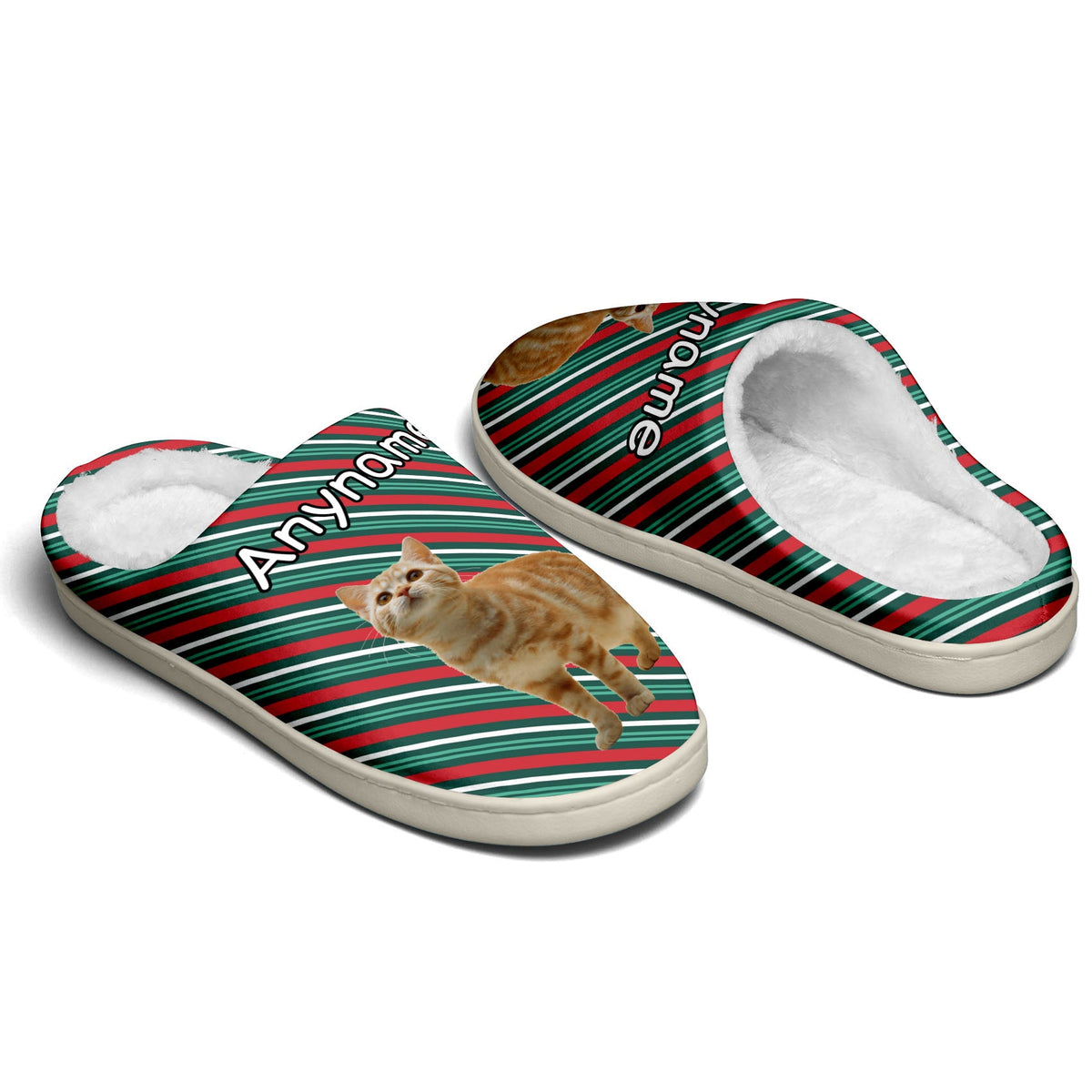 Custom Your Own Personalized Cotton Slippers for Dog Cat Lover Add Any Text Photoes Red&Green&White Christmas enthsush