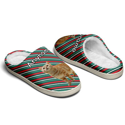 Custom Your Own Personalized Cotton Slippers for Dog Cat Lover Add Any Text Photoes Red&Green&White Christmas enthsush