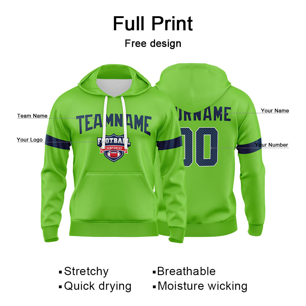 Custom Sweatshirt Hoodie For Men Women Girl Boy Print Your Logo Name Number Neon Green&Navy enthsush