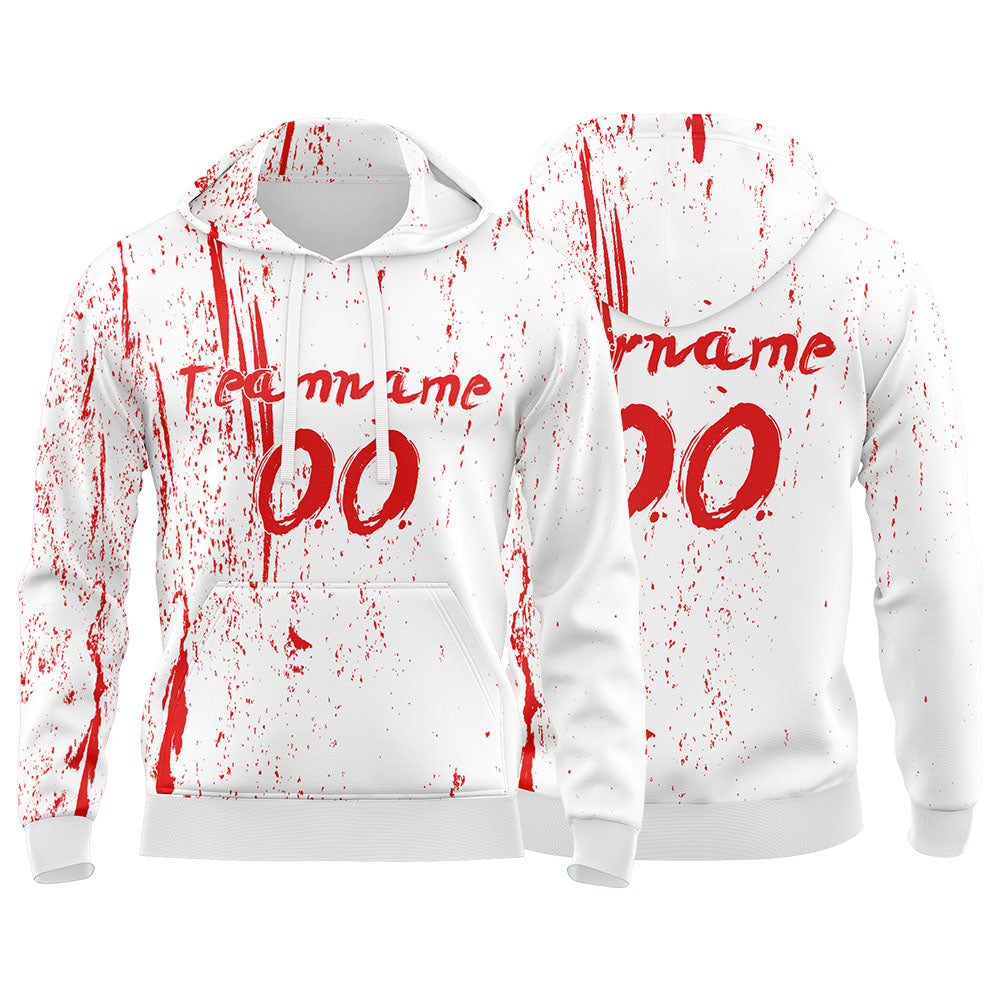 Custom White-Red 3D Pattern Design Bomber Full-Snap Varsity  Hoodie enthsush
