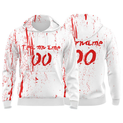 Custom White-Red 3D Pattern Design Bomber Full-Snap Varsity  Hoodie enthsush