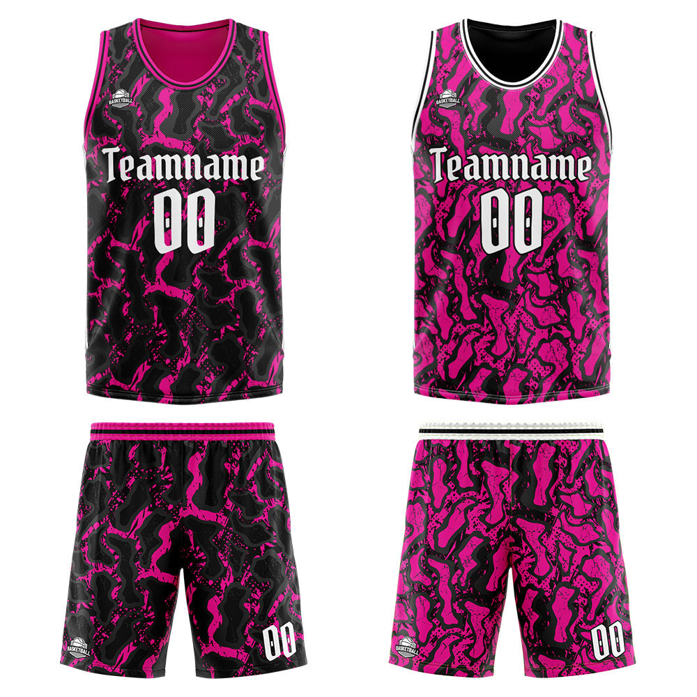 Custom Reversible Basketball Suit for Adults and Kids Personalized Jersey Black&Pink enthsush