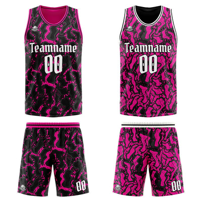 Custom Reversible Basketball Suit for Adults and Kids Personalized Jersey Black&Pink enthsush