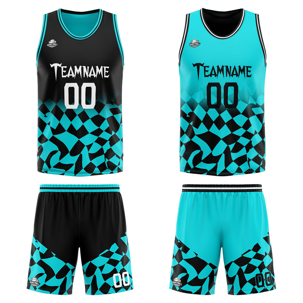 Custom Reversible Basketball Suit for Adults and Kids Personalized Jersey Black&Teal enthsush