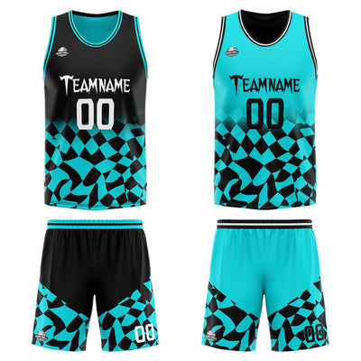 Custom Reversible Basketball Suit for Adults and Kids Personalized Jersey Black&Teal enthsush