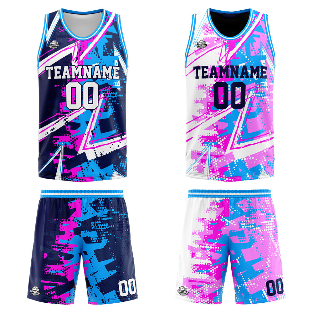 Custom Reversible Basketball Suit for Adults and Kids Personalized Jersey Pink&Blue enthsush