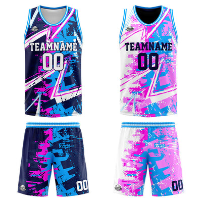 Custom Reversible Basketball Suit for Adults and Kids Personalized Jersey Pink&Blue enthsush