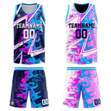 Custom Reversible Basketball Suit for Adults and Kids Personalized Jersey Pink&Blue