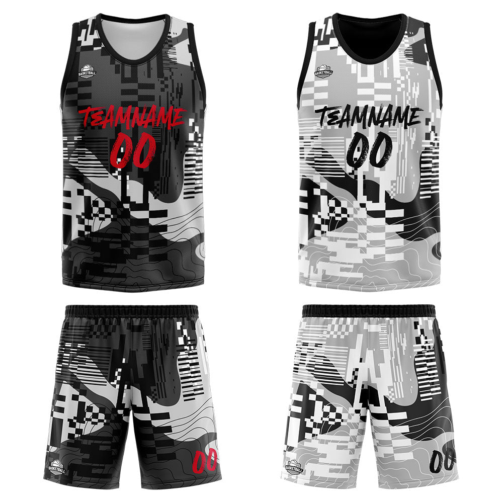 Custom Reversible Basketball Suit for Adults and Kids Personalized Jersey Black&Gray enthsush