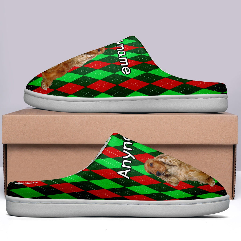 Custom Your Own Personalized Cotton Slippers for Dog Cat Lover Add Any Text Photoes Red&Green Diamond enthsush