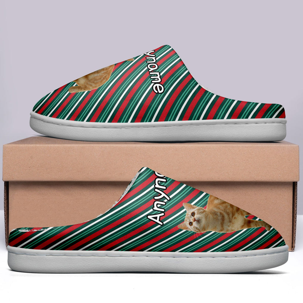 Custom Your Own Personalized Cotton Slippers for Dog Cat Lover Add Any Text Photoes Red&Green&White Christmas enthsush